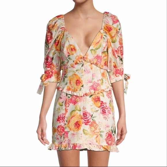 For Love and Lemons Julep Floral Linen Mini Dress Size Medium - Picture 4 of 14